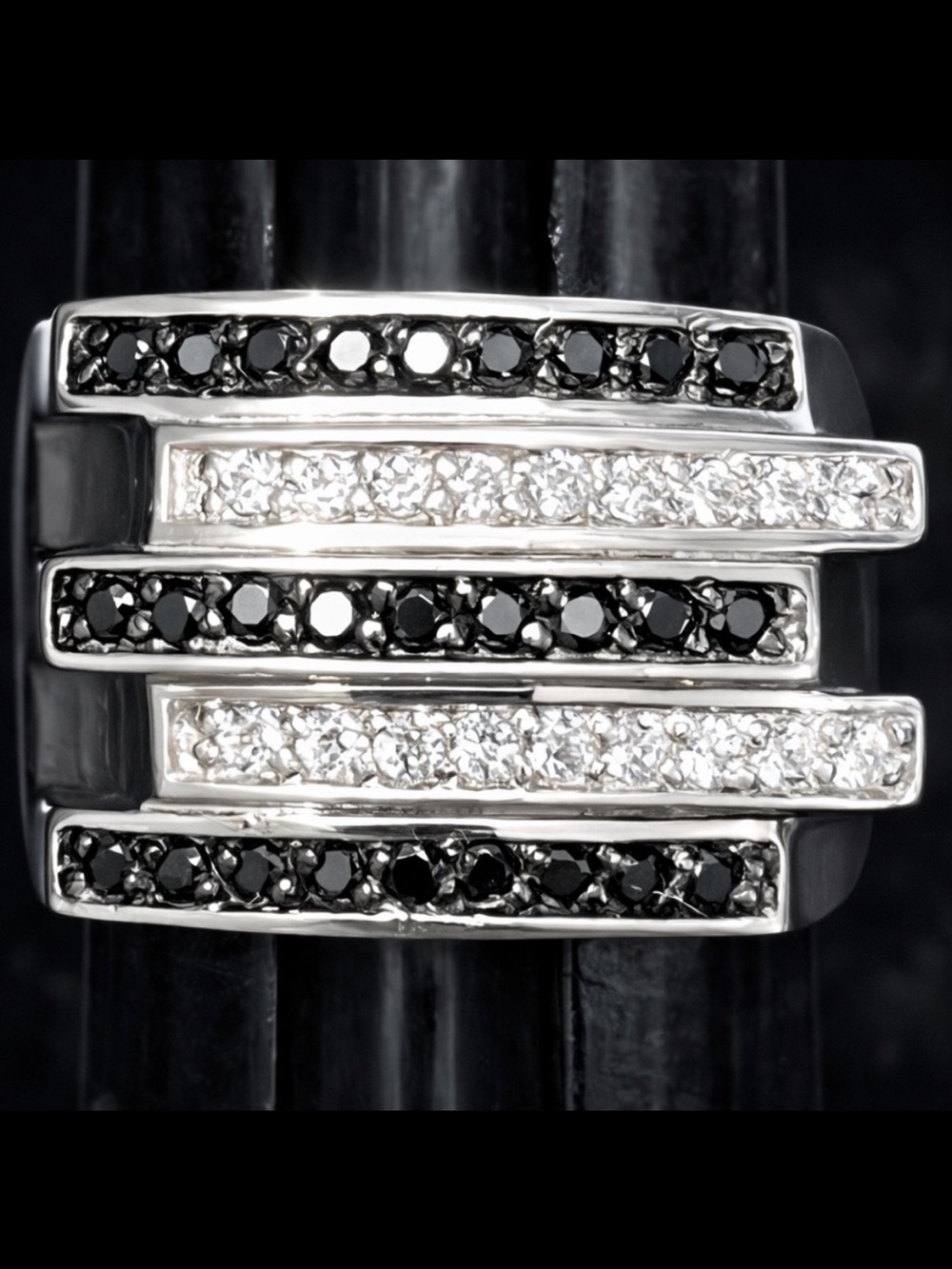 Victoria Wieck vintage absolute CZ black White cocktail statement ring silver